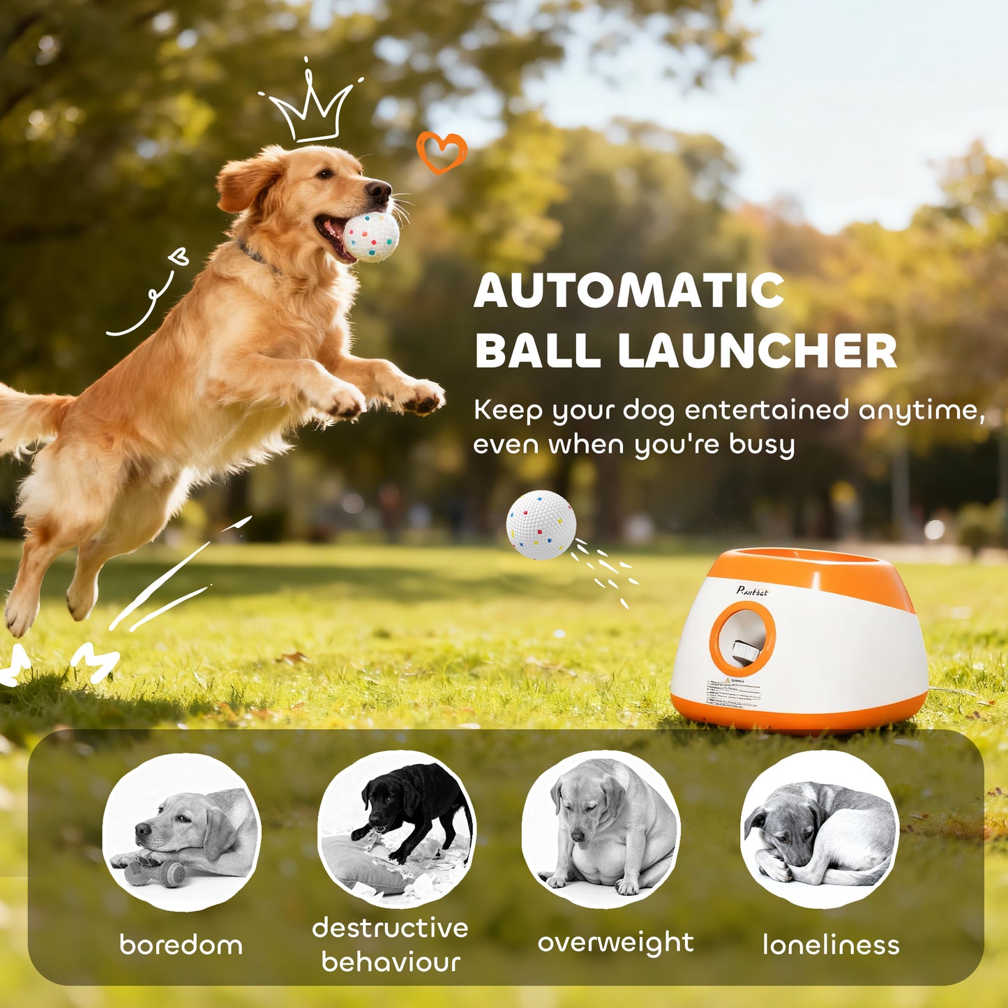 PawHut Automatic Dog Ball Launcher - Rechargeable Fetch Machine for Medium & Large Dogs
