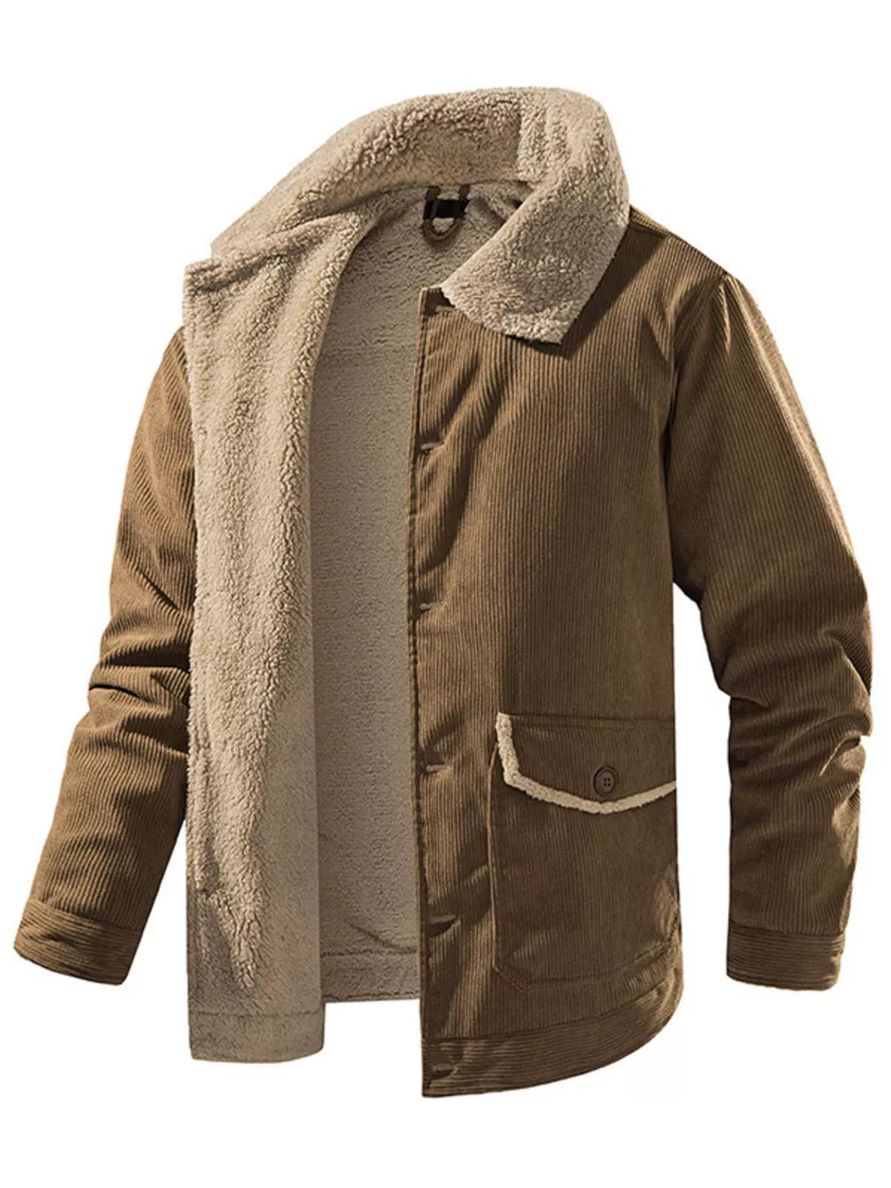 Men's Corduroy Sherpa-Lined Button-Up Jacket – Stretch Comfort, Warm & Pocketed | Sizes S–2XL