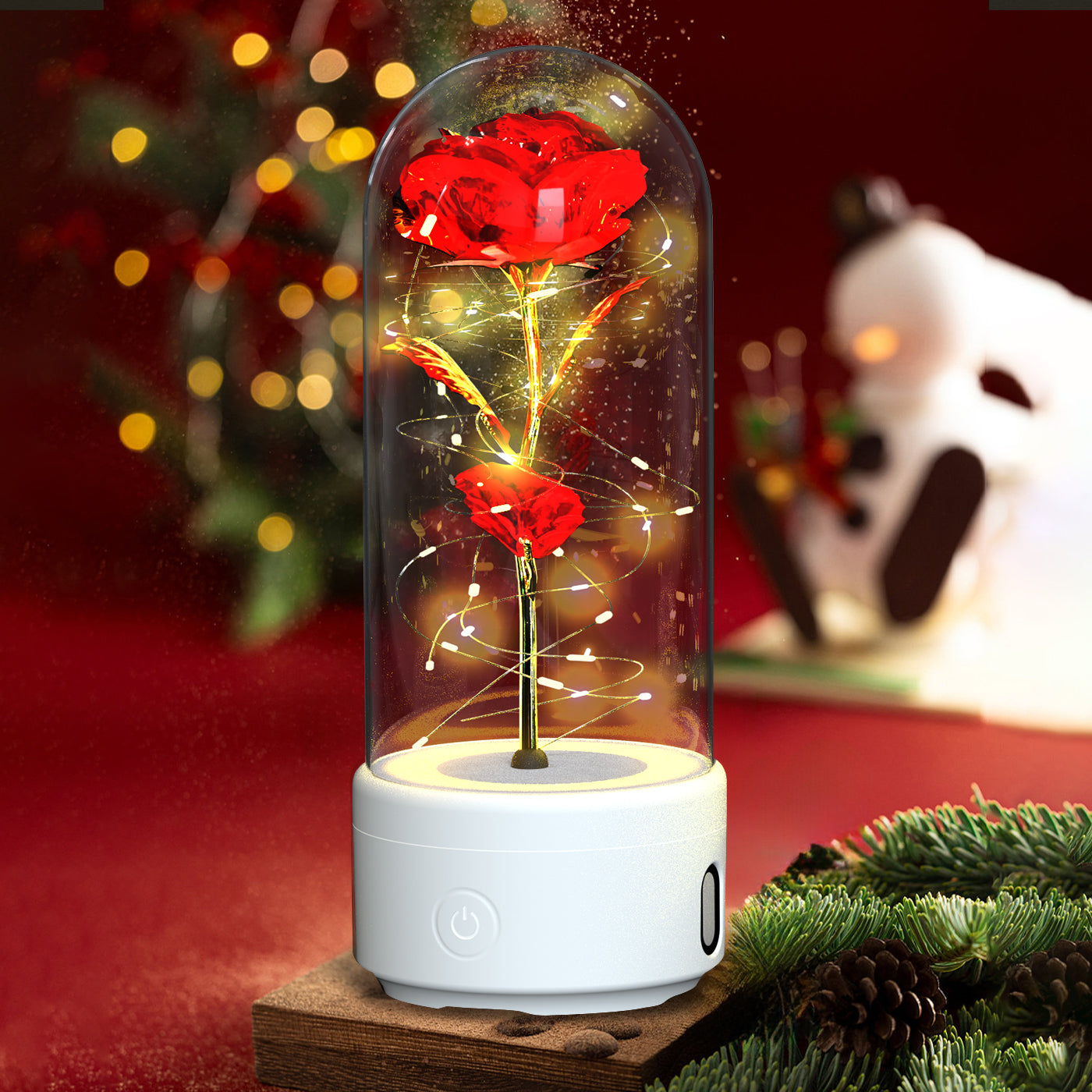 Enchanted Rose LED Light with Bluetooth Speaker - Romantic Glass Dome Night Light for Valentine's Day & Home Decor