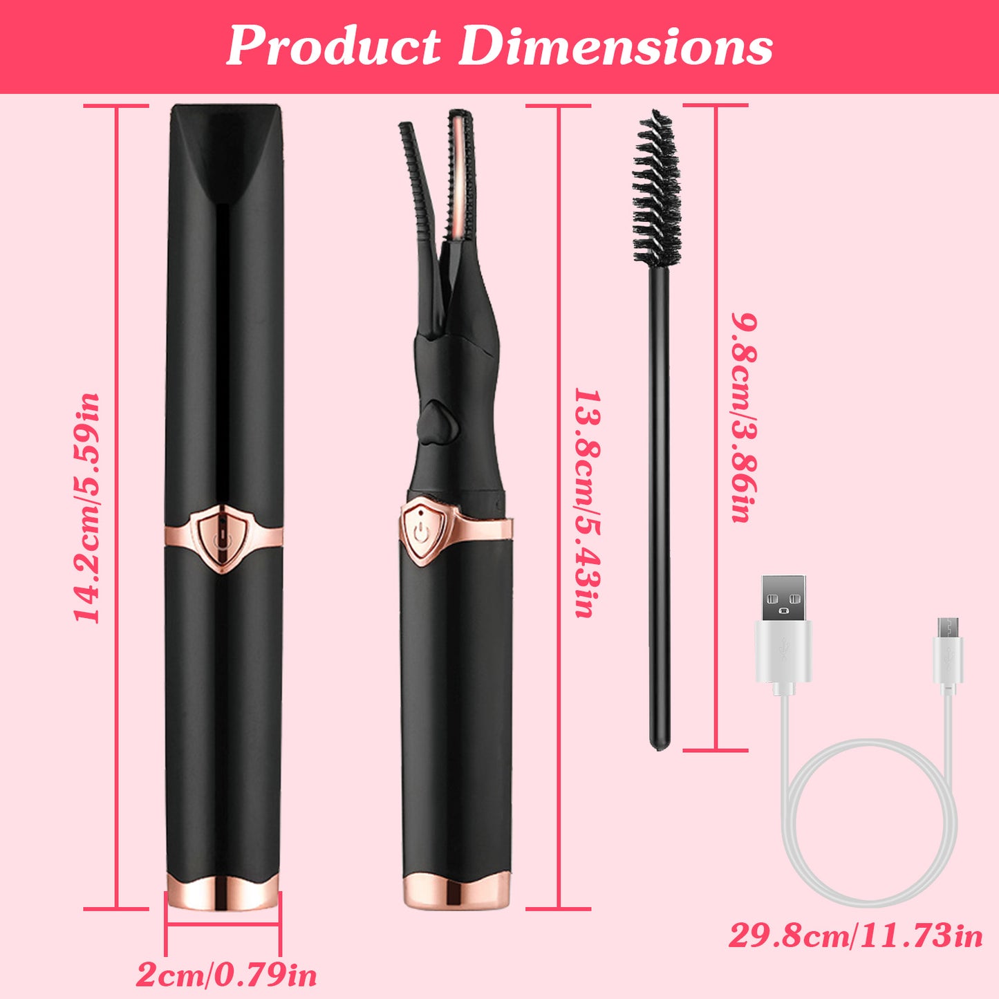 Heated Eyelash Curler – USB Rechargeable Electric Lash Curler | 3 Temperature Settings