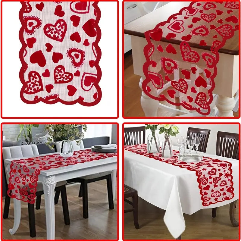 Valentine's Day Lace Table Runner - 13x72 Inch Heart Design for Wedding & Party Decor