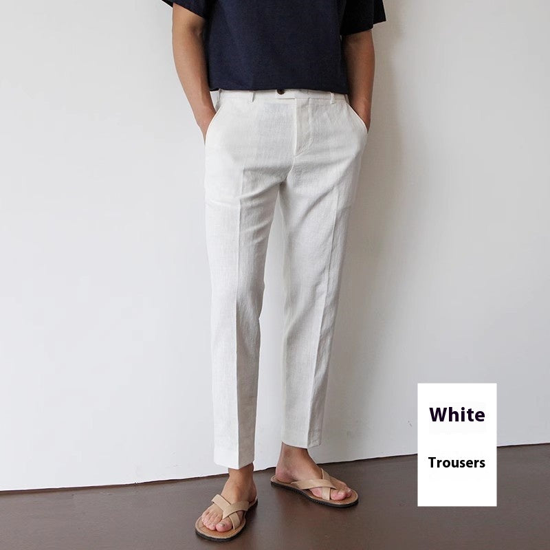 Men's Cotton Linen Cropped Pants - Straight Leg Summer Trousers