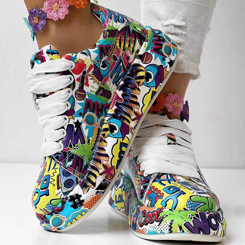 Women's Printed Lace-Up Platform Sneakers | Thick Cushioned Sole, US 6–9.5
