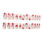 24 PCS Red & White Heart Press-On Nails | Long Square Fake Nail Tips