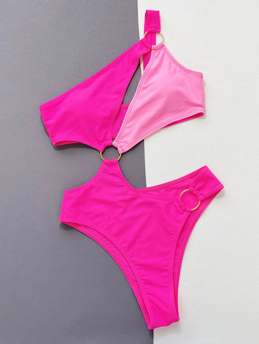 One-Shoulder Cutout Ring-Detail One-Piece Swimsuit