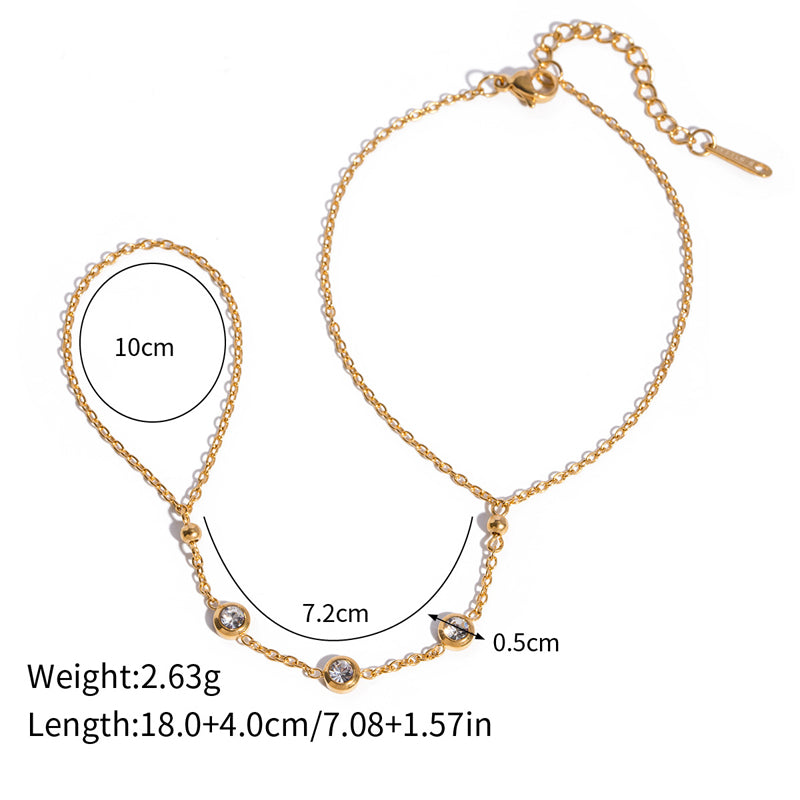 Gold Boho Hand Chain Bracelet for Women – Beaded Finger Ring Bracelet
