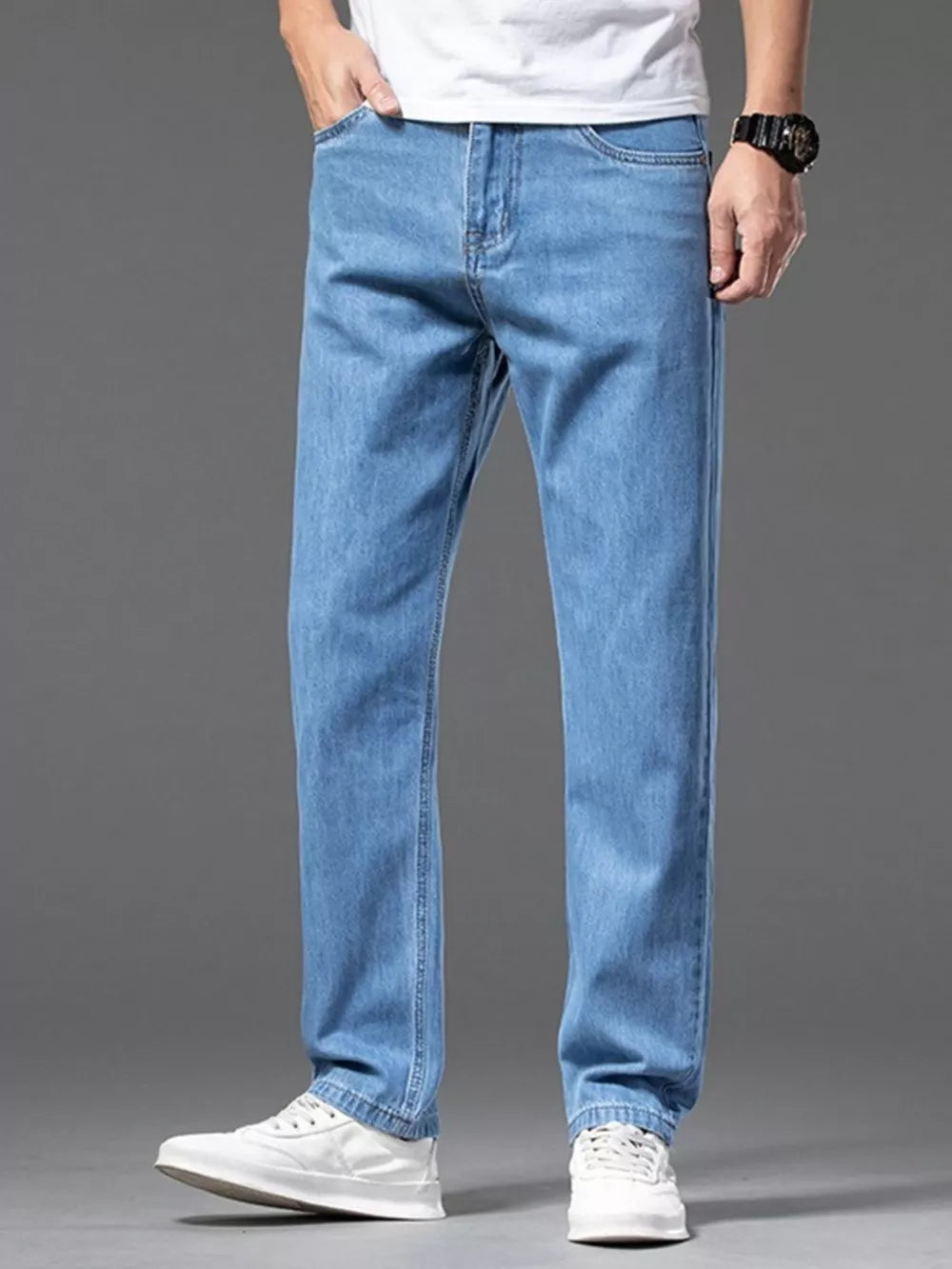 Men's Straight-Leg Jeans – 100% Cotton, Slight Stretch & Pocketed