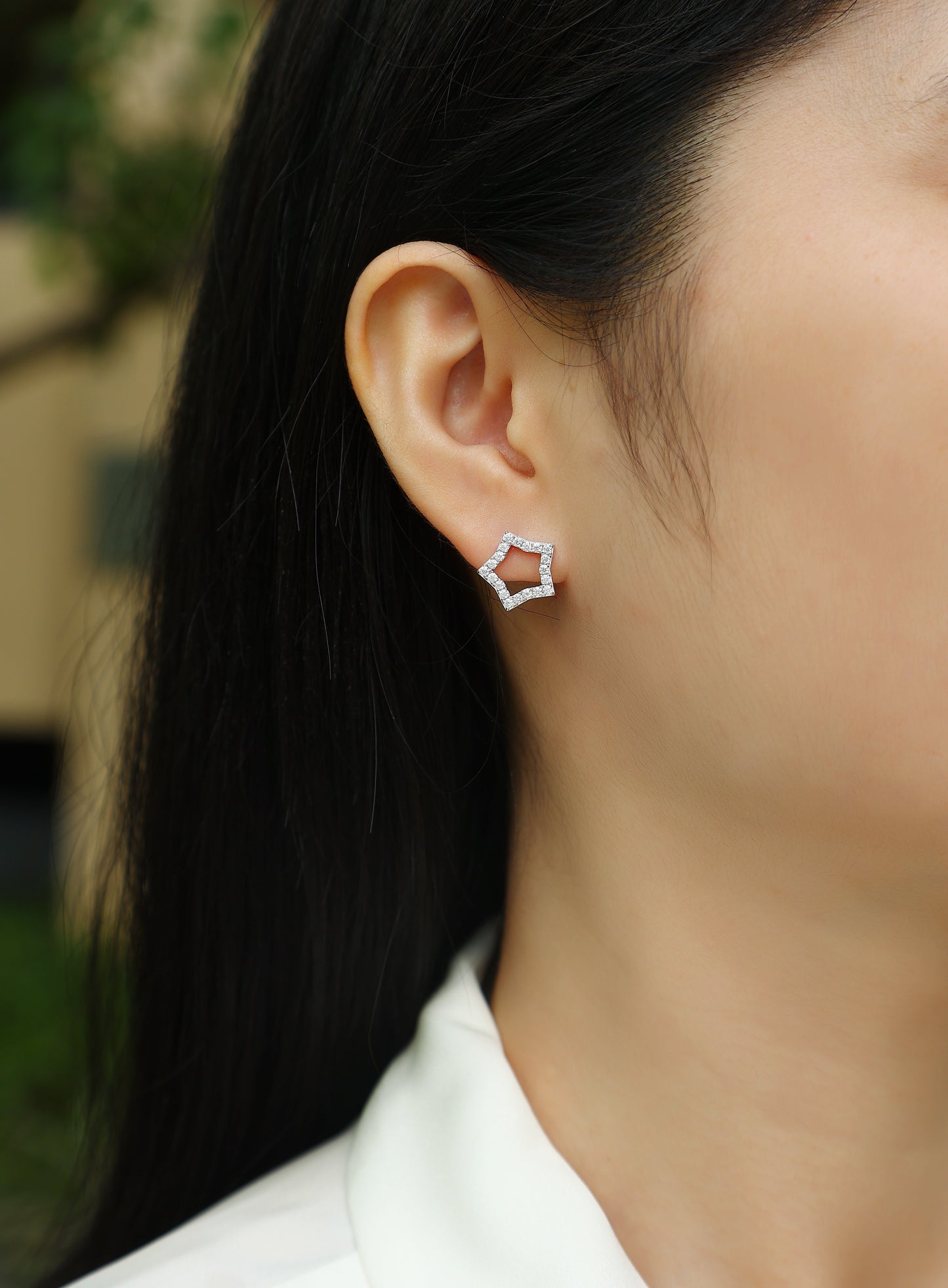 Moissanite Star Stud Earrings – S925 Sterling Silver, Platinum Plated