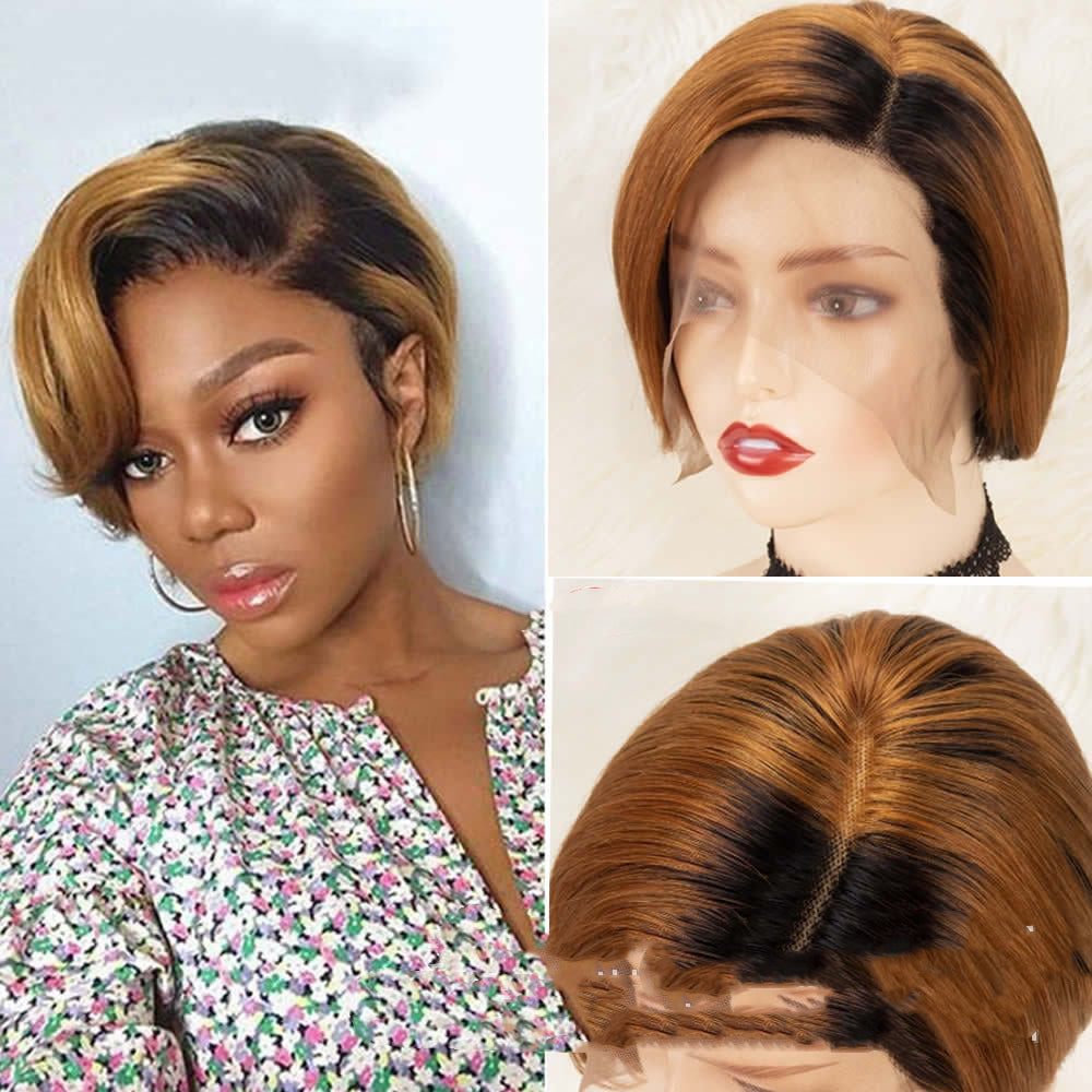 100% Human Hair Pixie Cut Lace Front Wig - Short Curly