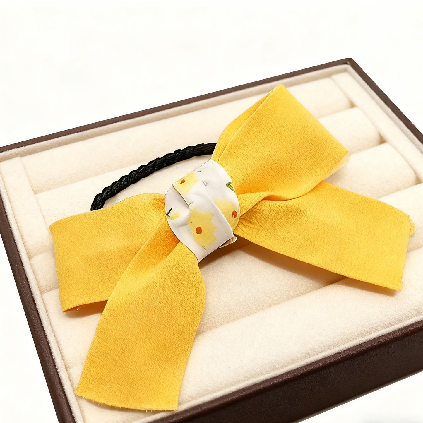 Yellow Bow Hair Ties for Women - Elegant Satin Ribbon Scrunchies