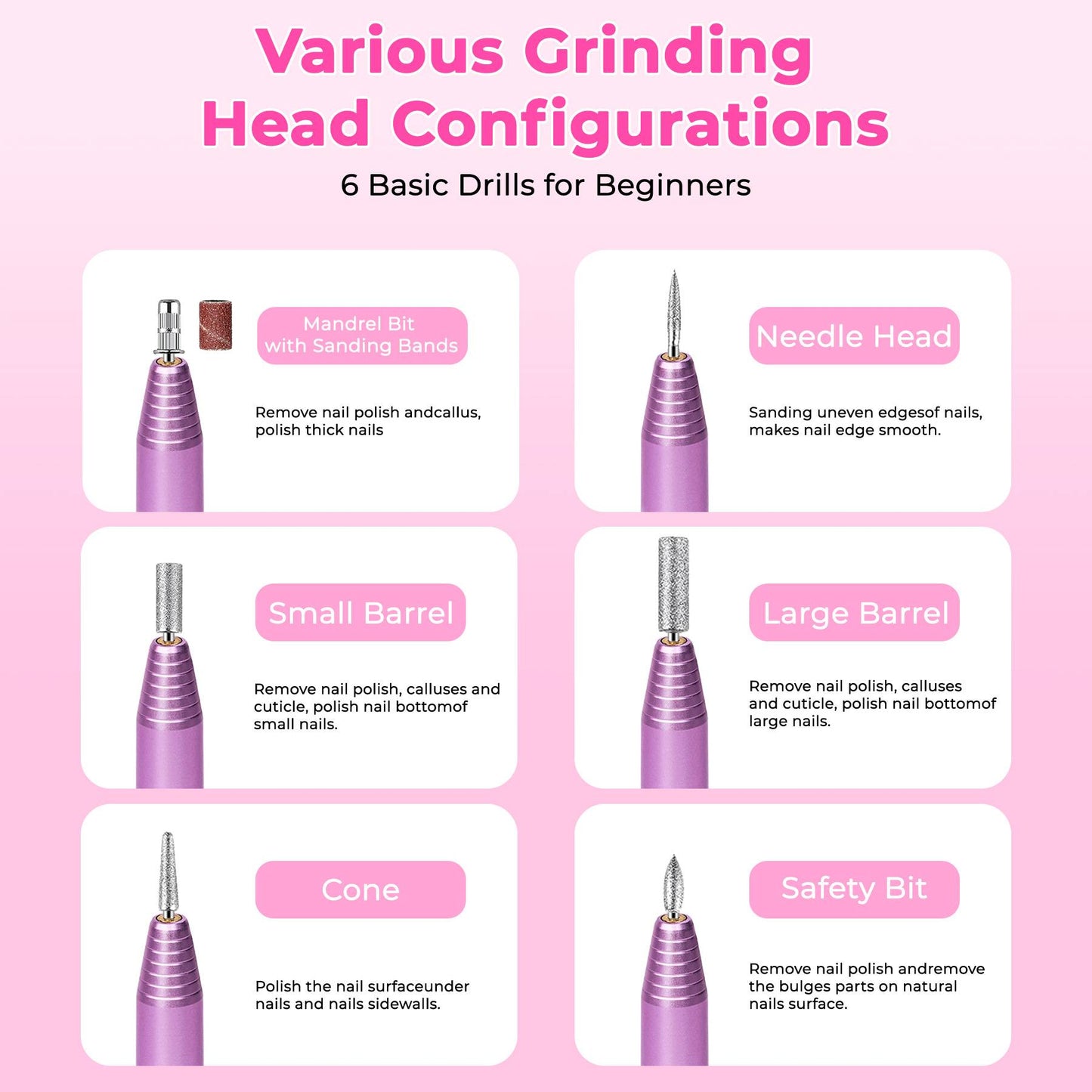 Professional Electric Nail Drill Kit | Portable Manicure & Pedicure Set with 6 Drill Bits