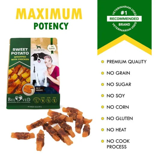 Premium Sweet Potato Chicken Wrapped Dog Treats - Grain-Free Training Snacks for All Breeds