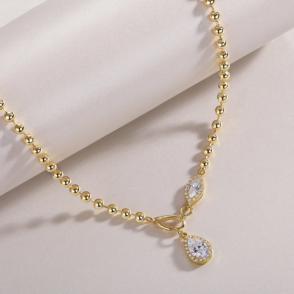 Pear-Shaped Moissanite Pendant Necklace | 925 Sterling Silver & Gold Plated