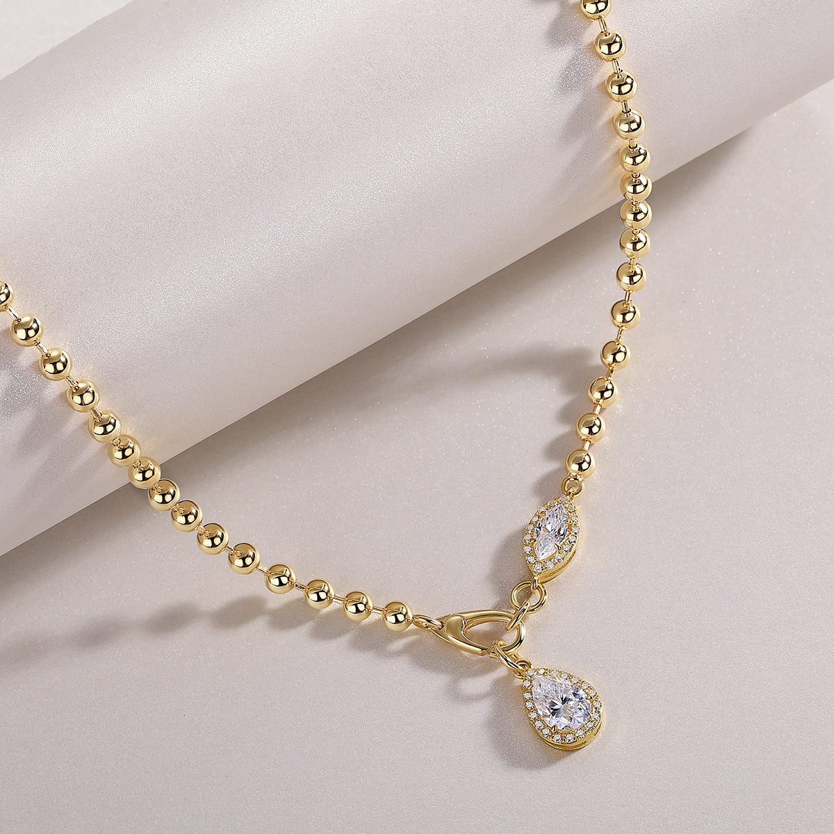 Pear-Shaped Moissanite Pendant Necklace - 925 Sterling Silver with Gold Plating