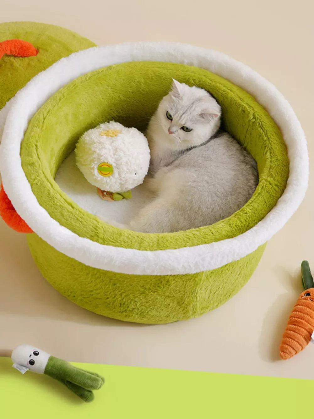 Semi-Enclosed Round Pet Nest – Cozy Foldable Bed for Cats & Small Dogs