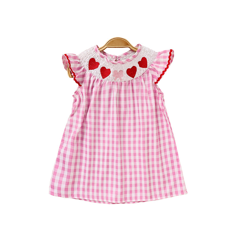 Baby Girl Valentine's Day Smocked Dress – Pink Plaid Heart Embroidery