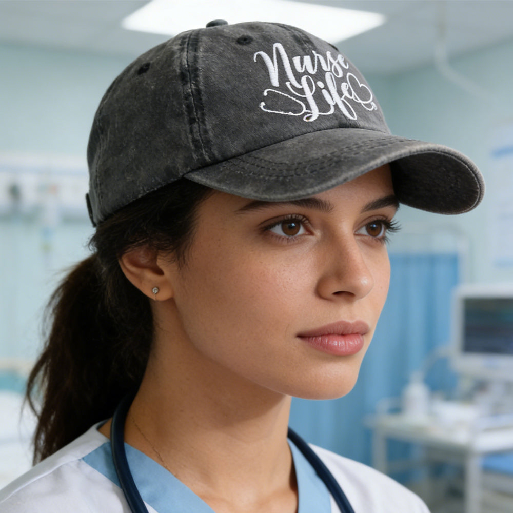 Nurse Life Embroidered Baseball Cap - 2 Pack Cotton Adjustable Hat for Women & Men