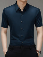 Men's Short Sleeve Stretch Button-Up Shirt – Soft Cotton Blend Casual Top