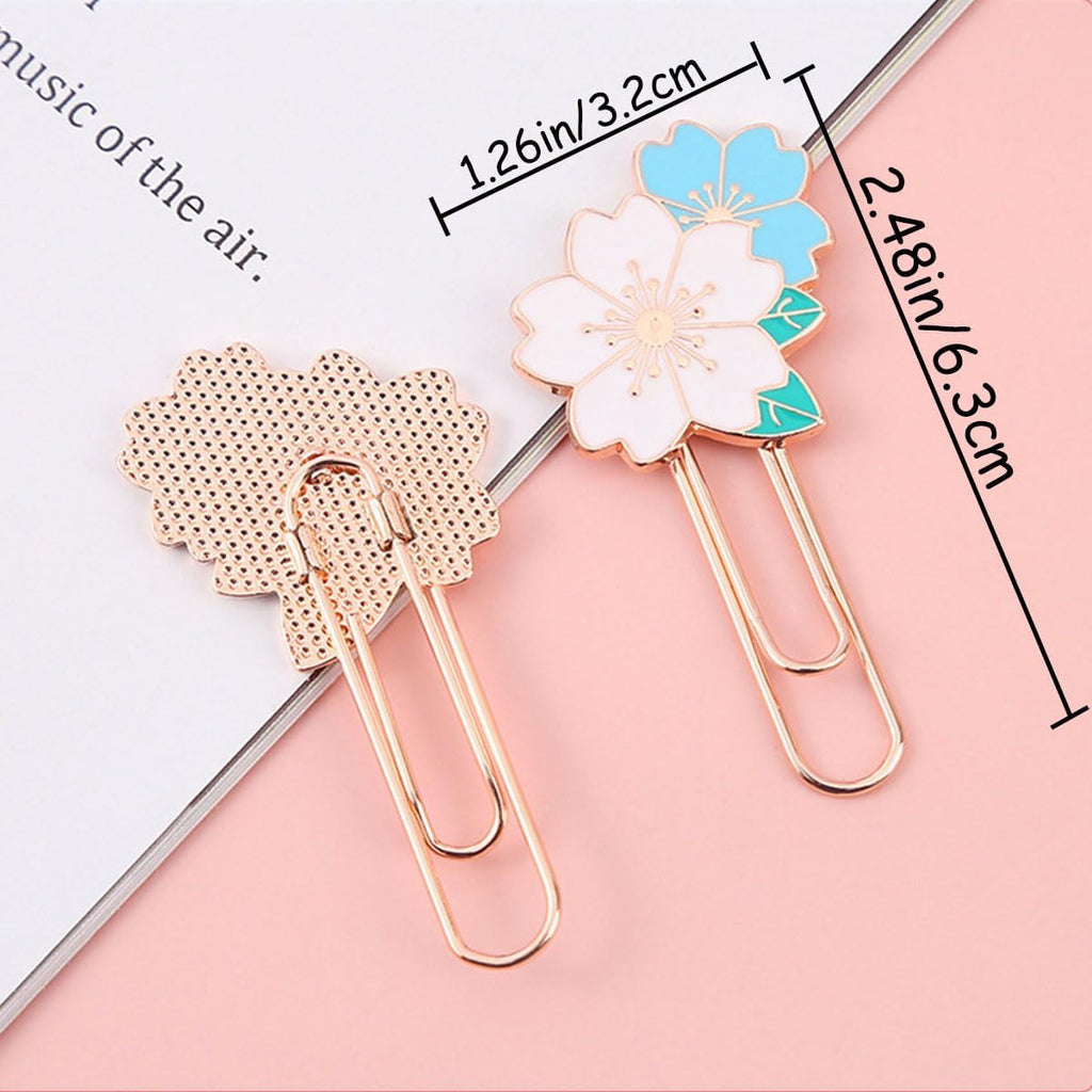 7-Pack Cherry Blossom Paper Clips – Large Cute Metal Bookmarks for Office & School