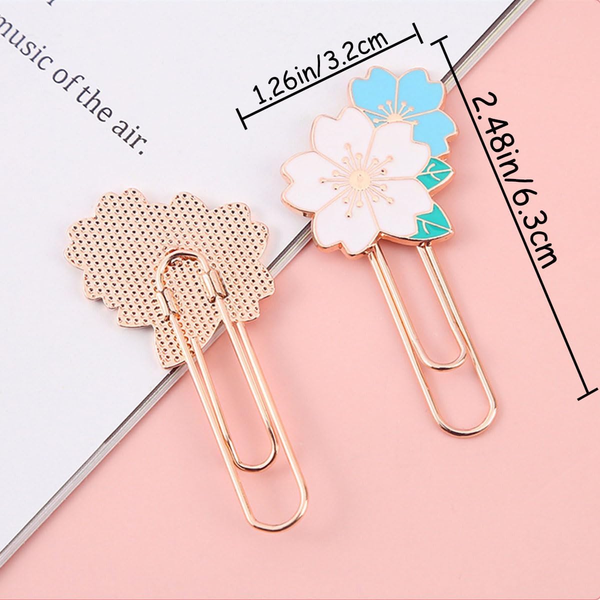 7-Pack Cherry Blossom Paper Clips – Large Cute Metal Bookmarks for Office & School