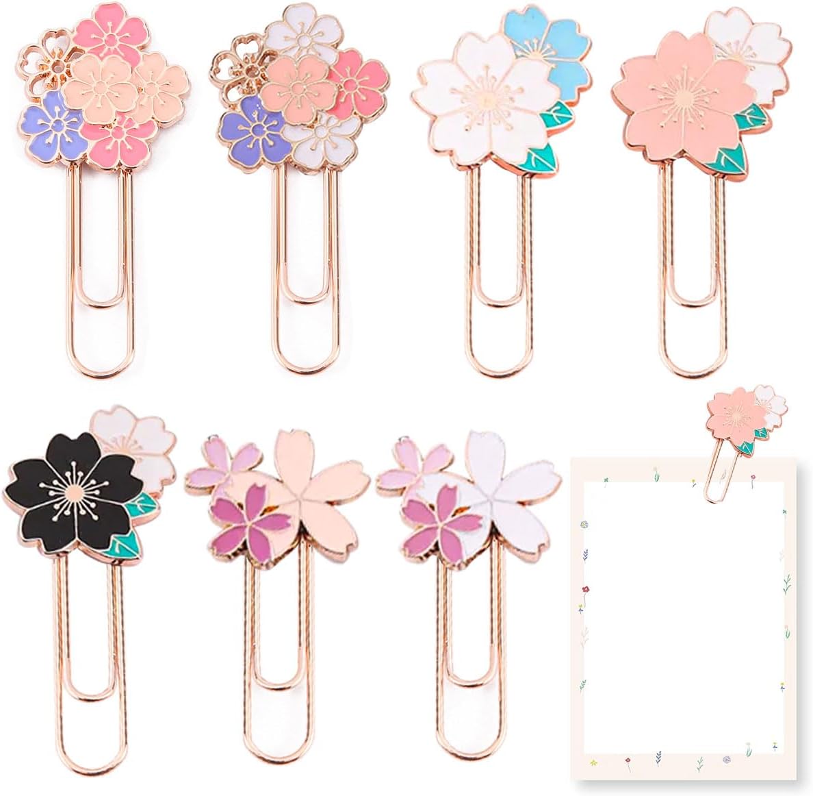 7-Pack Cherry Blossom Paper Clips – Large Cute Metal Bookmarks for Office & School