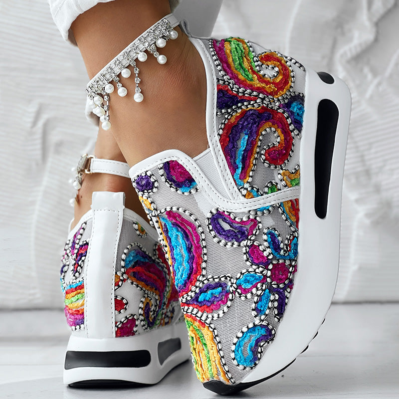 Women's Paisley Print Slip-On Sneakers - Lightweight Casual Walking Shoes