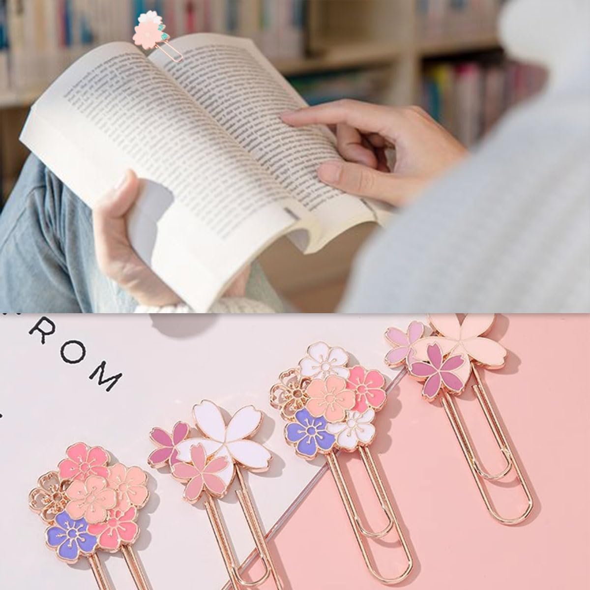 7-Pack Cherry Blossom Paper Clips – Large Cute Metal Bookmarks for Office & School