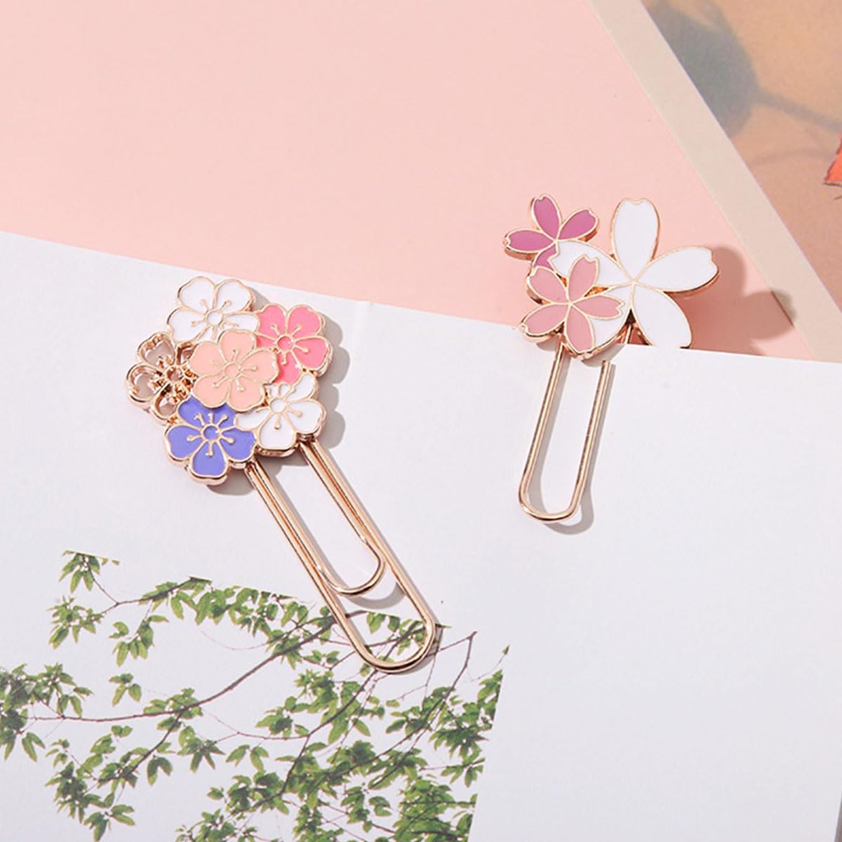 7-Pack Cherry Blossom Paper Clips – Large Cute Metal Bookmarks for Office & School