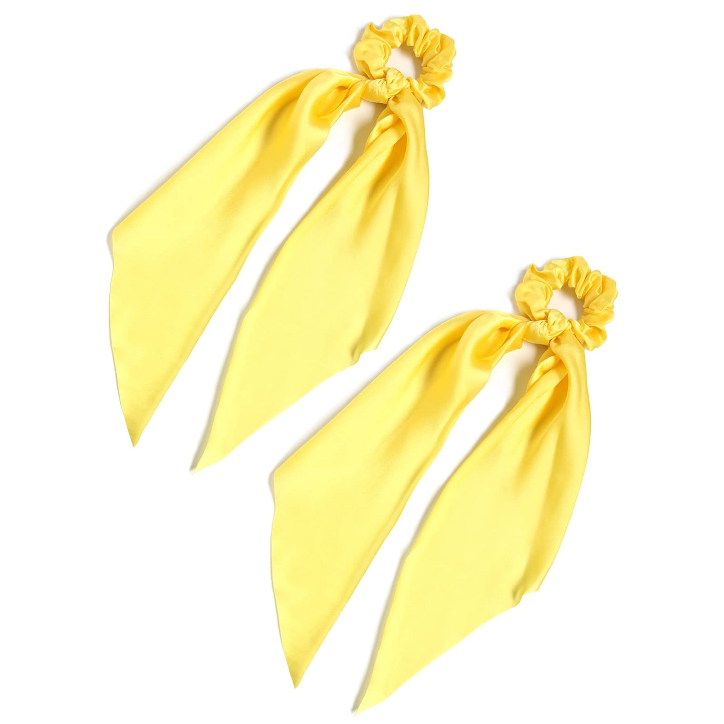 Yellow Satin Bow Scrunchies – Elegant Hair Ties for Women