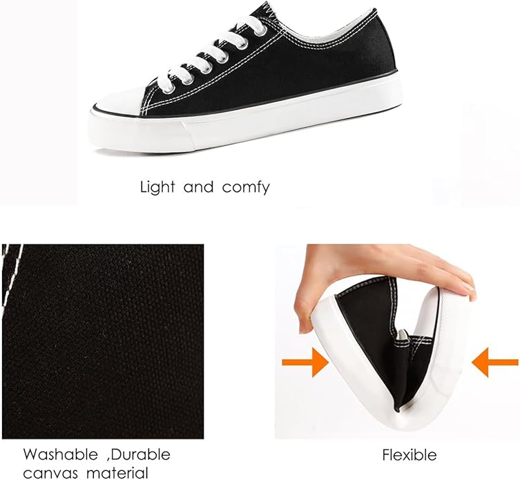 Women's Classic Low-Top Canvas Lace-Up Sneakers | Vulcanized Sole, Washable, US 5–11
