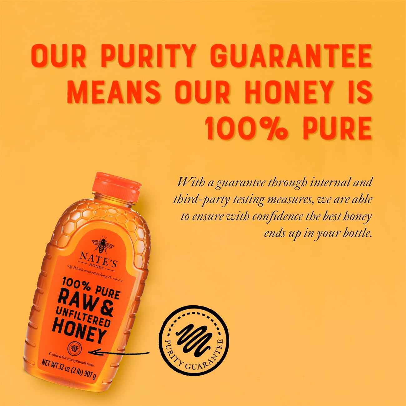 Nate's 100% Pure Raw & Unfiltered Honey – 32 oz Squeeze Bottle
