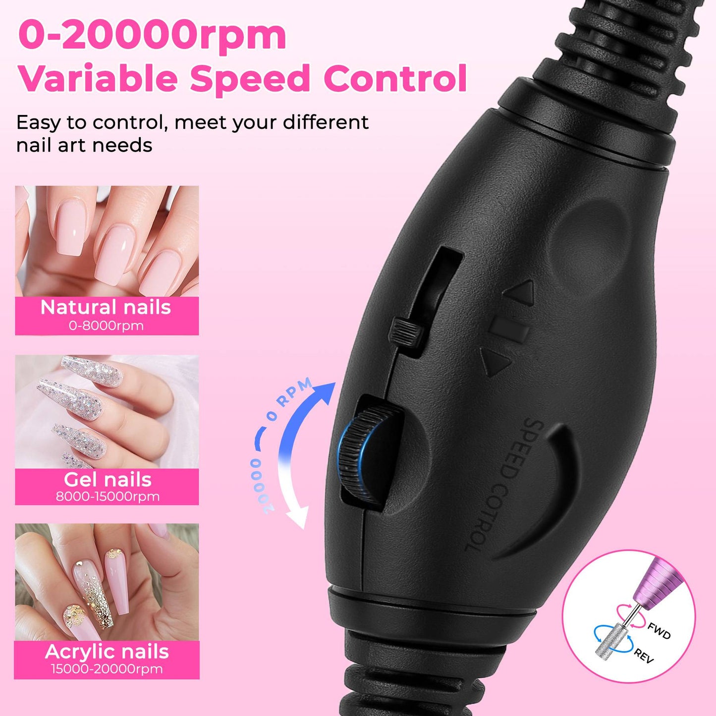 Professional Electric Nail Drill Kit | Portable Manicure & Pedicure Set with 6 Drill Bits