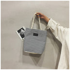 Women's Bohemian Striped Canvas Beach Tote Bag – Large Summer Shoulder Bag