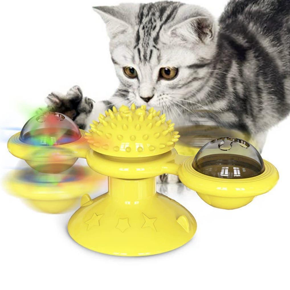 Interactive Windmill Cat Toy – LED Ball, Suction Cup & Catnip for Active Play