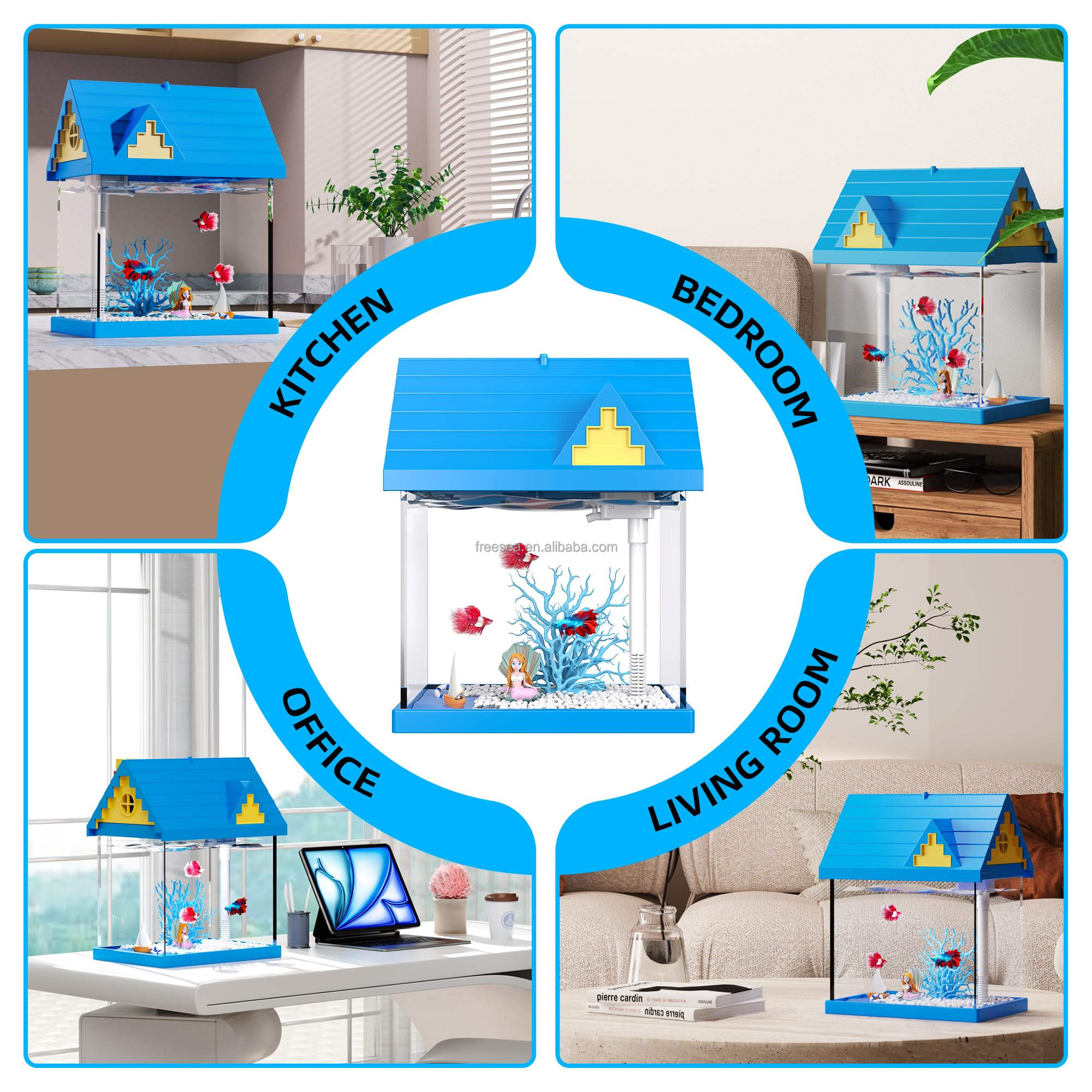 FREESEA 2-Gallon Aquarium Starter Kit with LED Light & Filter - Perfect Desktop Fish Tank for Betta, Goldfish & Shrimp