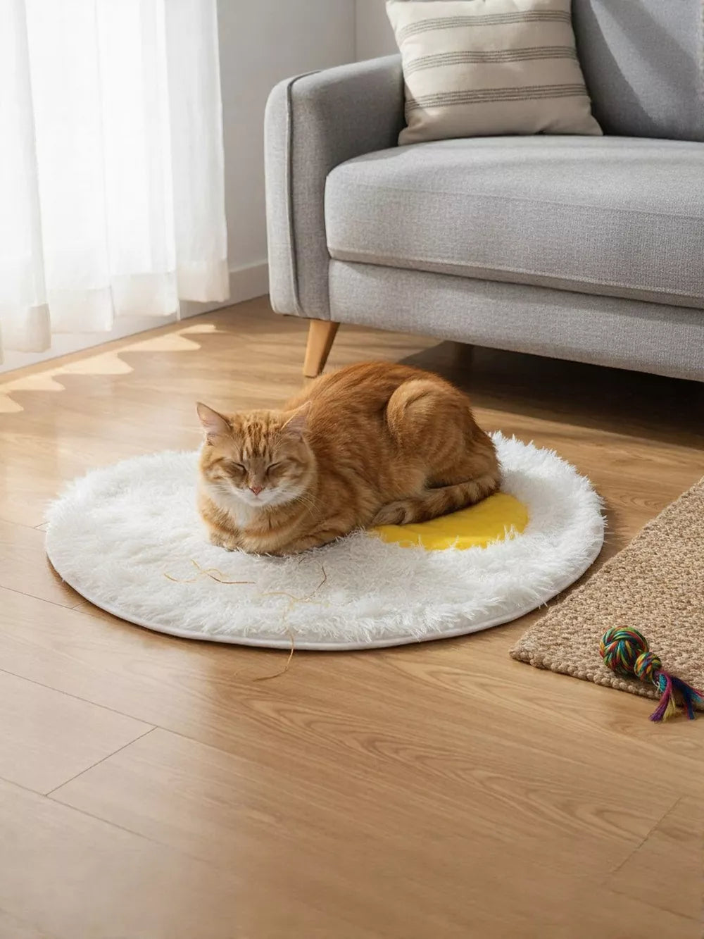 Fried Egg Design Plush Pet Mat | Cute Novelty Sleeping Mat for Dogs & Cats