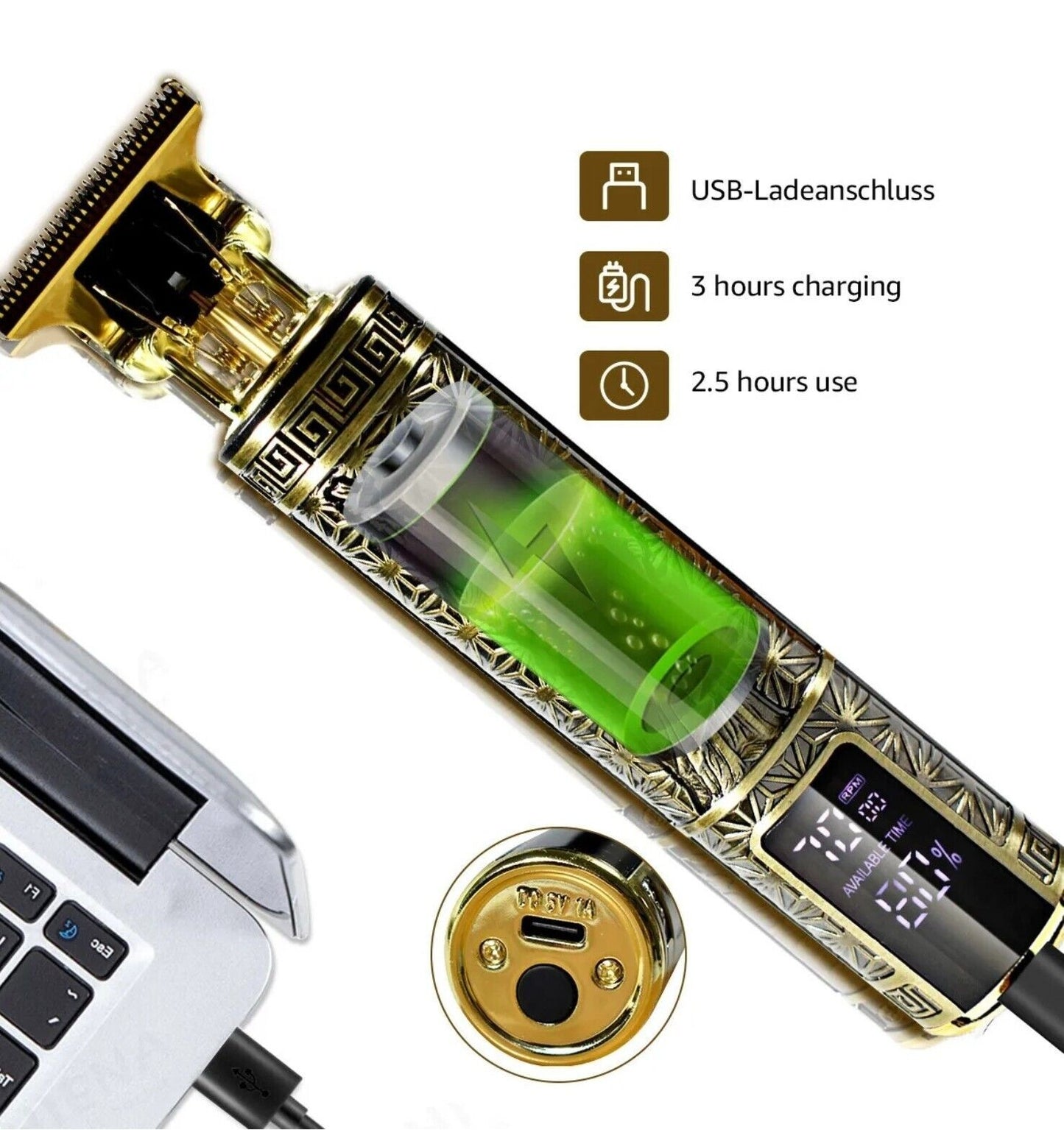 Professional Cordless Hair Clipper for Men - Rechargeable Barber Trimmer with LED Display
