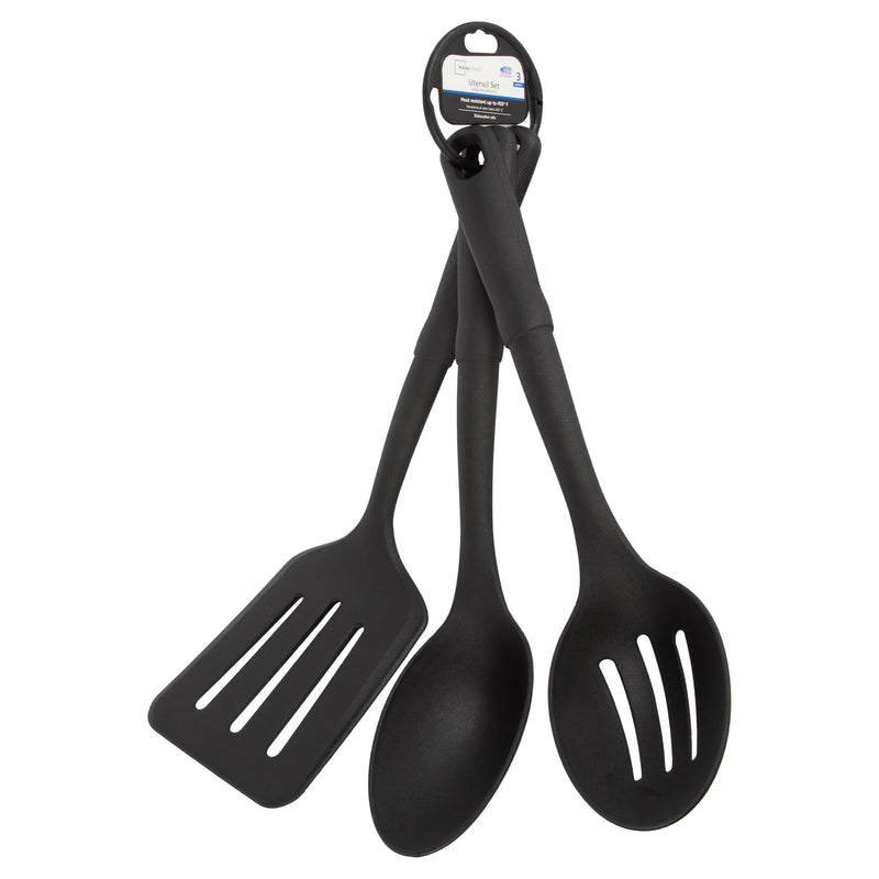 Mainstays 3-Piece Kitchen Utensil Set | Nylon Slotted Spatula, Slotted Spoon & Solid Spoon | Heat Resistant to 450°F