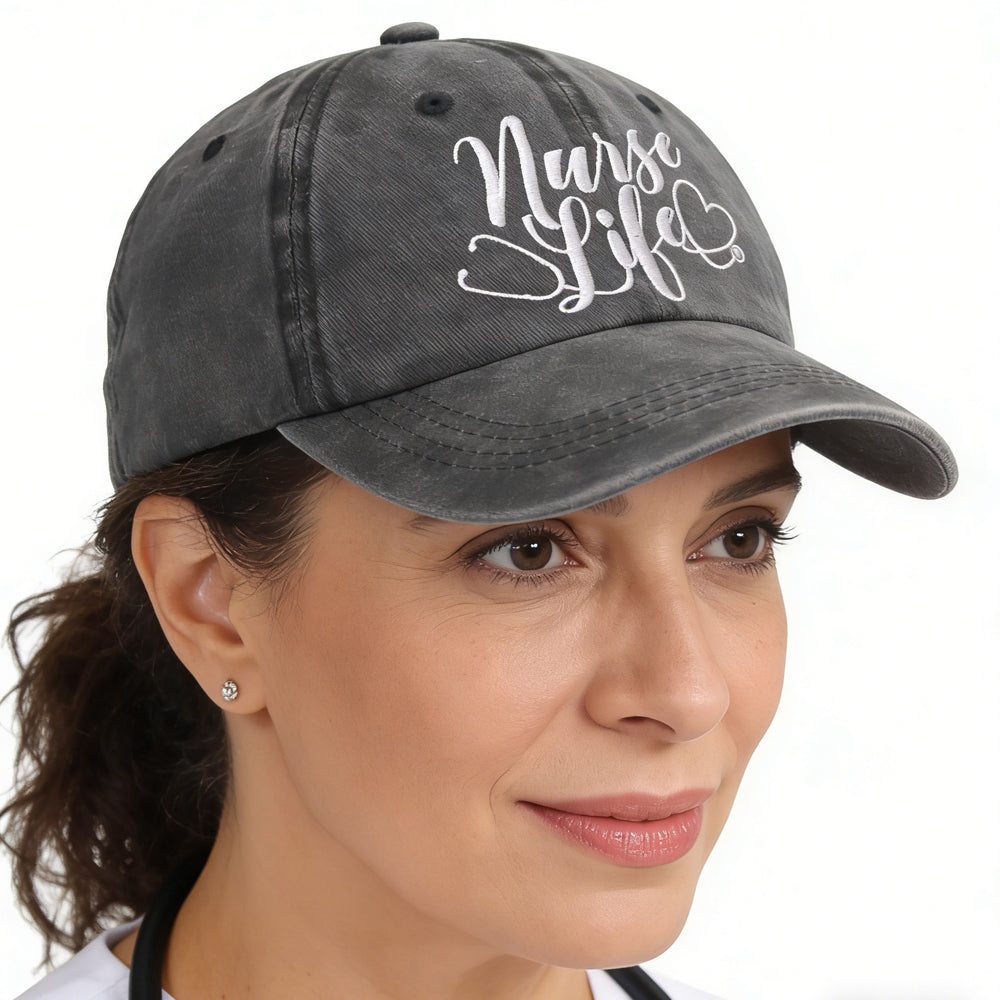 Nurse Life Embroidered Baseball Cap - 2 Pack Cotton Adjustable Hat for Women & Men