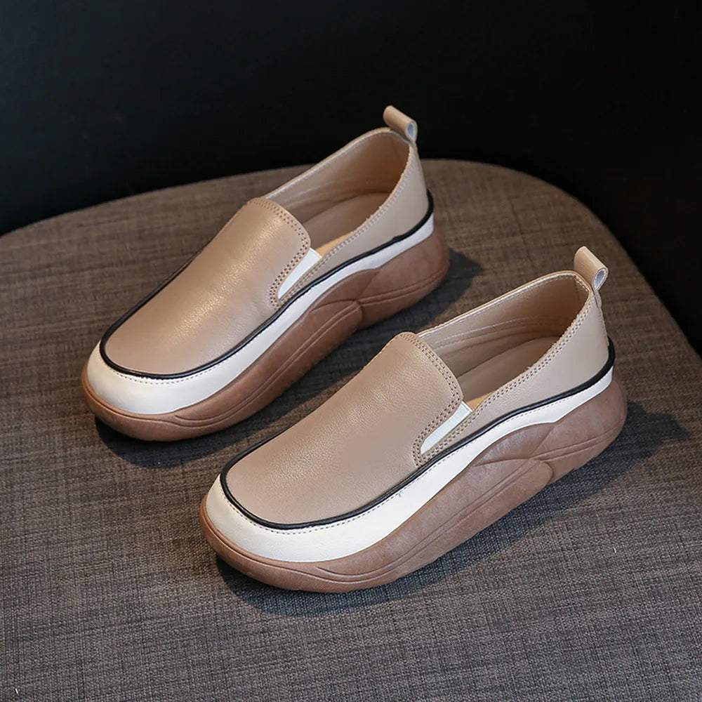 Women's Chunky Slip-On Platform Shoes | PU Leather Flat Casual Shoes – US 4–11