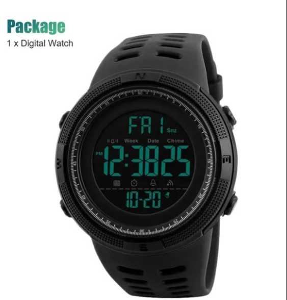 SKMEI Men's Digital Sports Watch – Military Tactical, 50M Waterproof, LED Backlight & Alarm