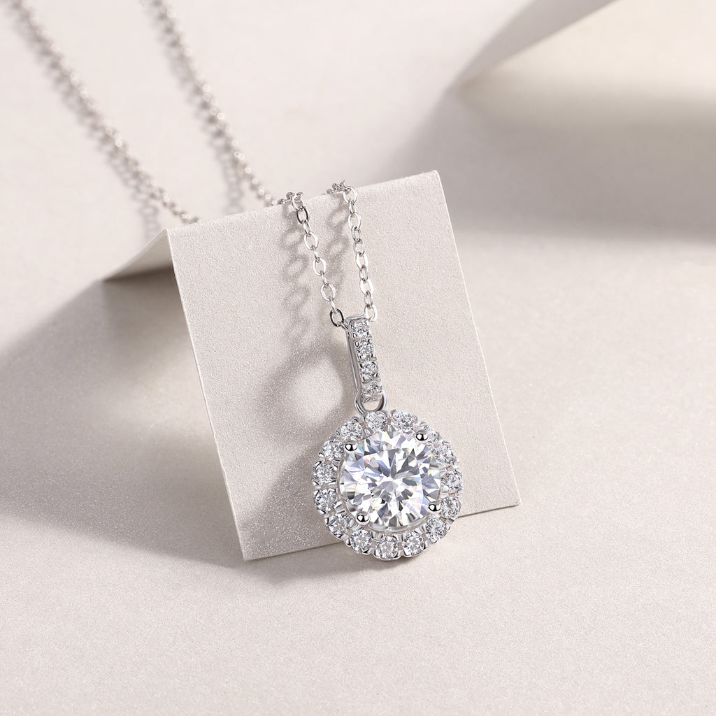 2 Carat Moissanite Dandelion Pendant Necklace – 925 Sterling Silver, Platinum-Plated