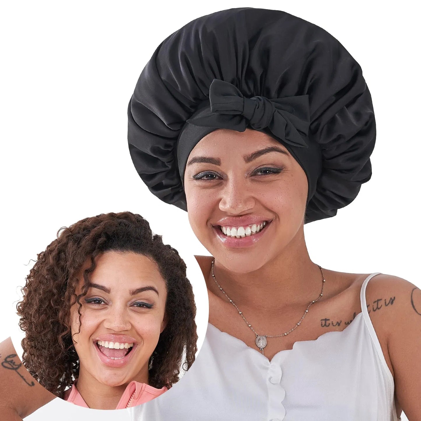 Satin Sleep Bonnet for Natural Hair – Adjustable Silk Hair Cap for All Hair Types (1A–4C)