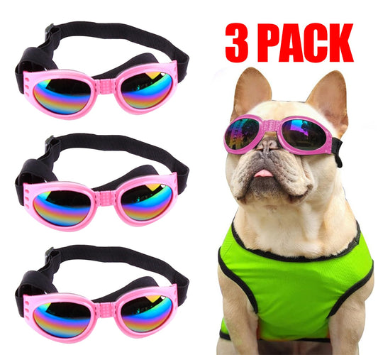 Dog Sunglasses UV Protection Goggles for Small & Medium Pets – Adjustable Strap, 3-Pack
