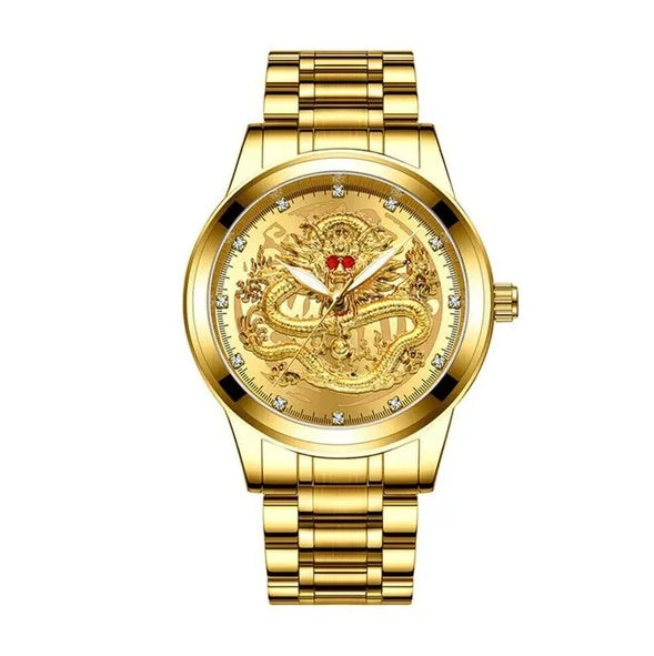 Men's Gold Stainless Steel Quartz Watch | Classic Dress Watch with Luminous Hands