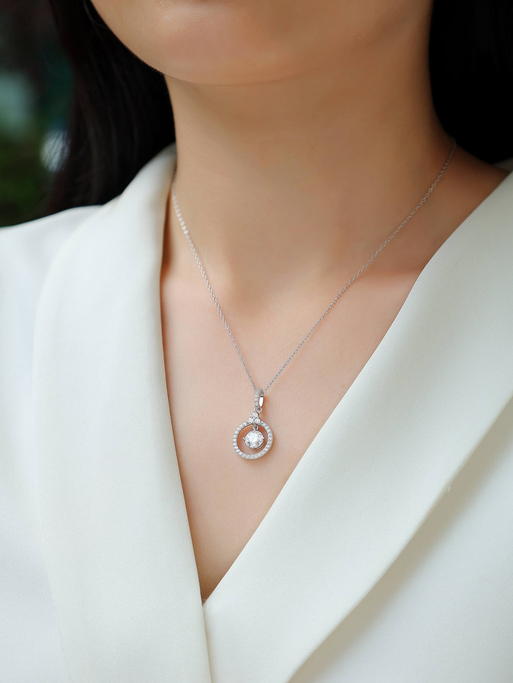1 Carat Moissanite Pendant Necklace | Sterling Silver, Platinum Plated