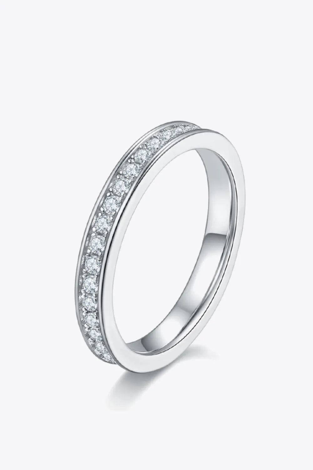 Moissanite Sterling Silver Ring | Platinum-Plated Minimalist Band