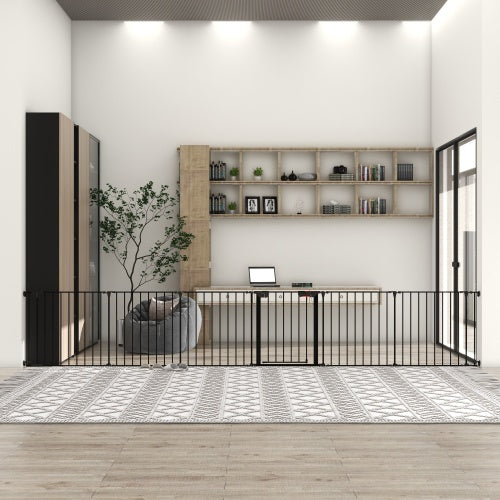 150" Adjustable Safety Gate – 6-Panel Metal Baby & Pet Fence with Walk-Through Door