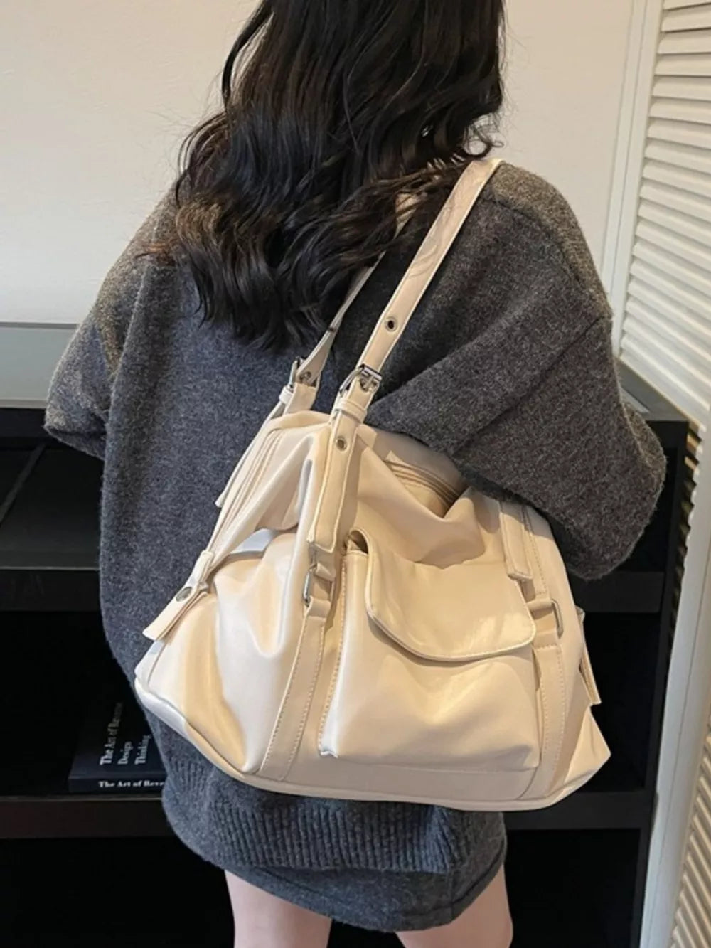 Multiple Pockets Handbag – Large PU Leather Shoulder Bag