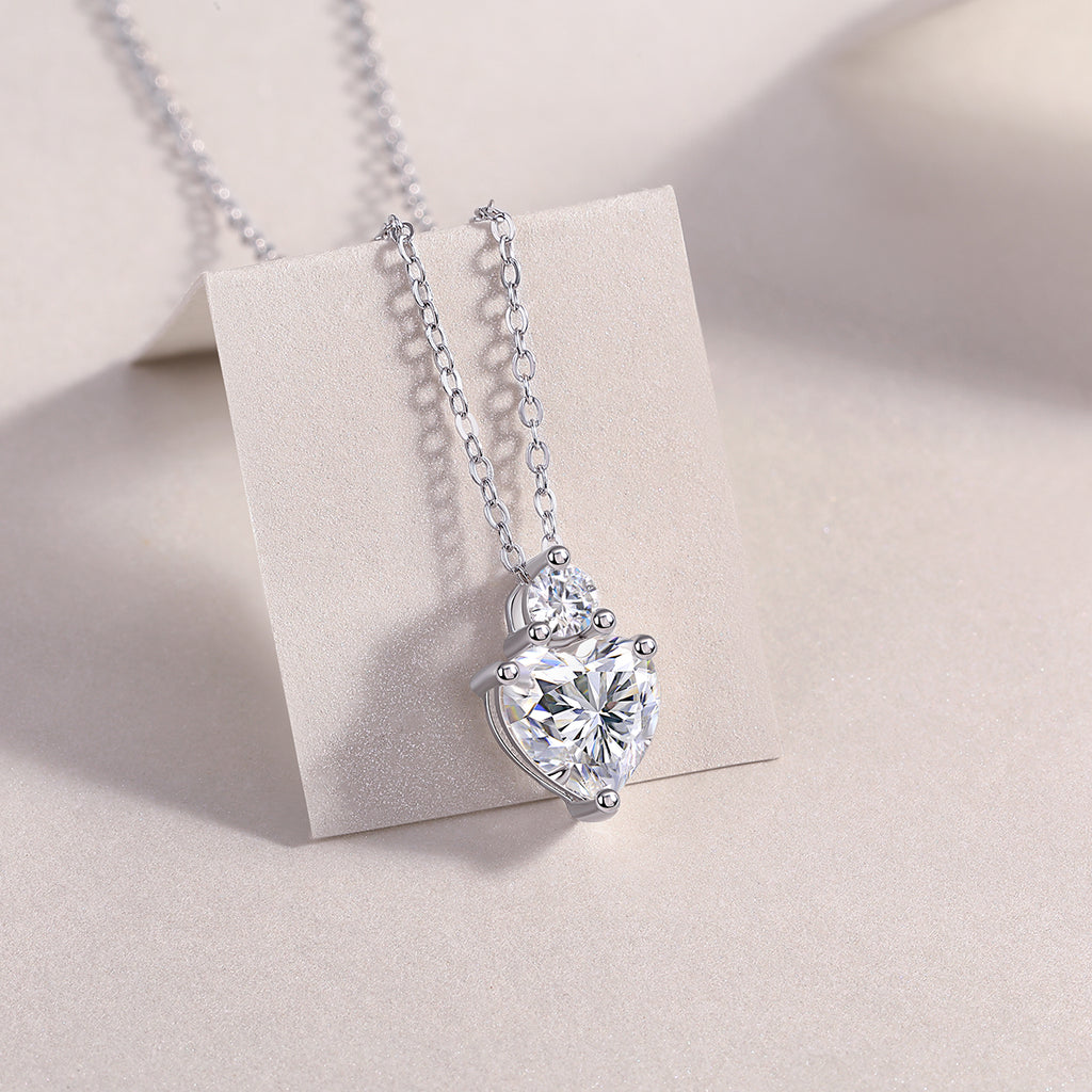 Heart Moissanite Pendant Necklace | S925 Sterling Silver, Platinum Plated